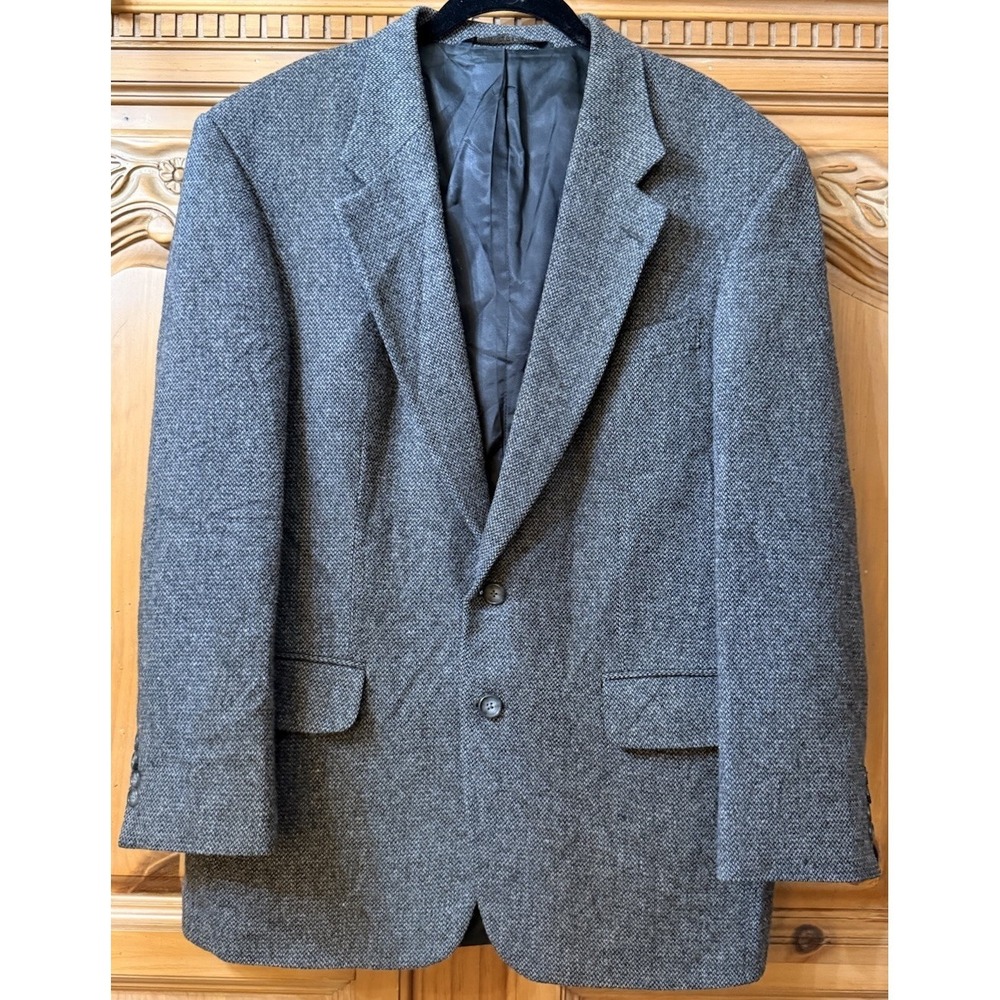 Lands End 42R Gray Herringbone Merino & Lambswool Tweed Blazer Jacket Sport Coat